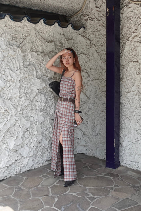 チェックスリットボタンスカート